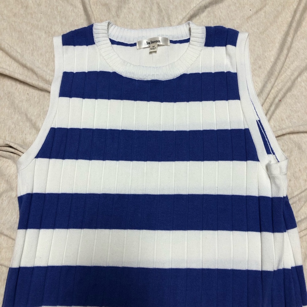 Lalavon Blue and White Sweater Maxi Dress 100% Cotton Size Medium Stripe Summer - Picture 7 of 8